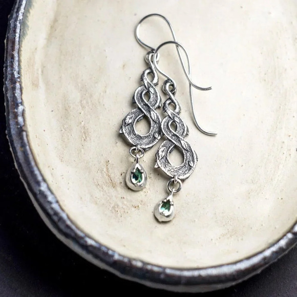 🎀Ethnic Twisted Retro Silver Plated Waterdrop Emerald GemstoneUNVN12484 - Picture 2 of 5